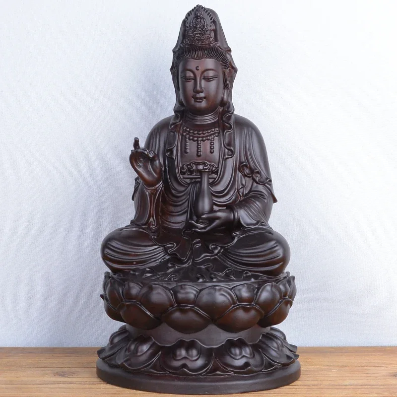 

MOYU Ebony Wood Carving Guanyin Ornaments Solid Wood South China Sea Guanyin Buddha Sitting Lotus Bottle Guanyin Mahogany