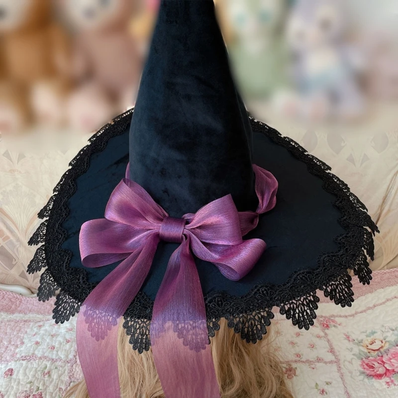 Beautiful Witch Hat Black Halloween Hat Unisex Personality Witch Breathable Hat