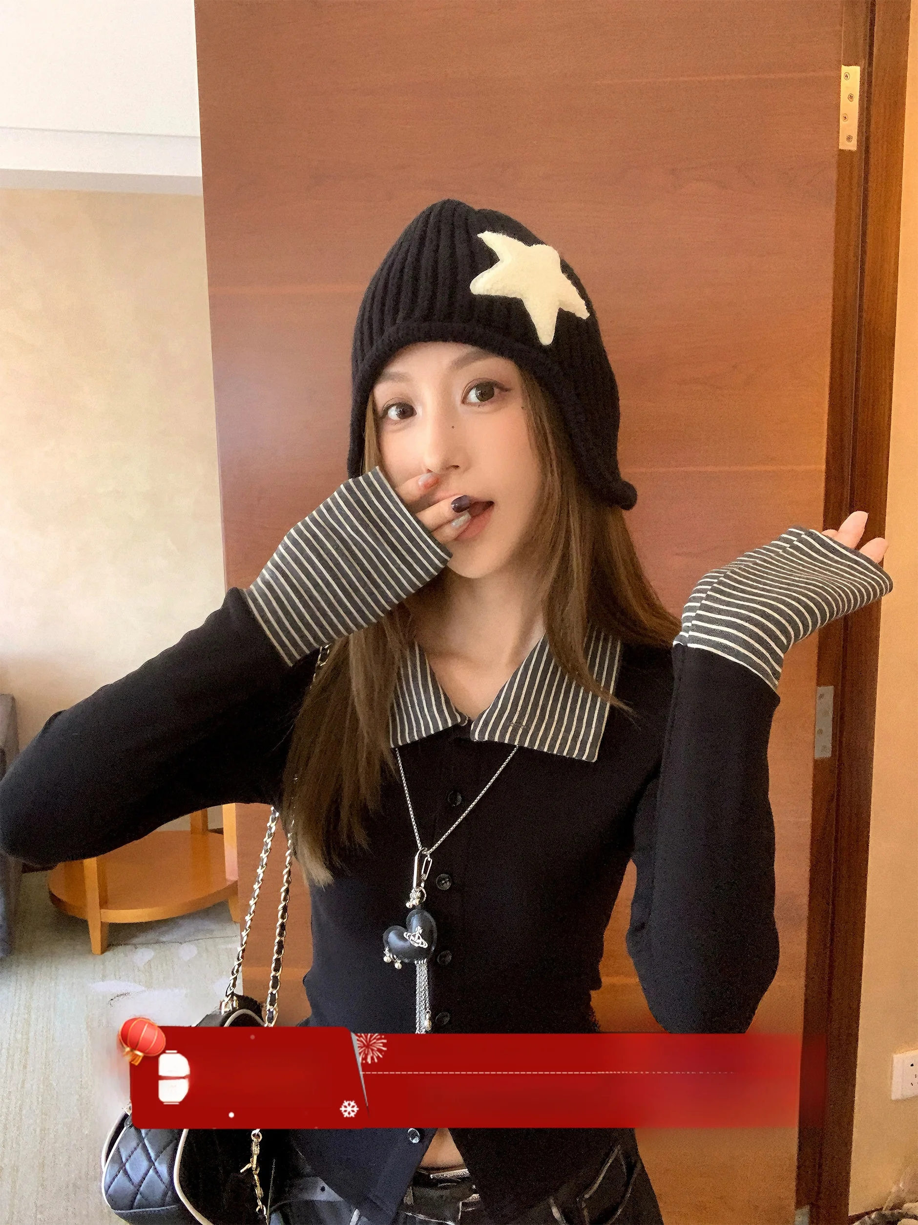 

Женский осенний новый кардиган-топ MLS Smart Waist с полосатыми вставками, приталенный, с отложным воротником, длинными рукавами, модель 2025 года