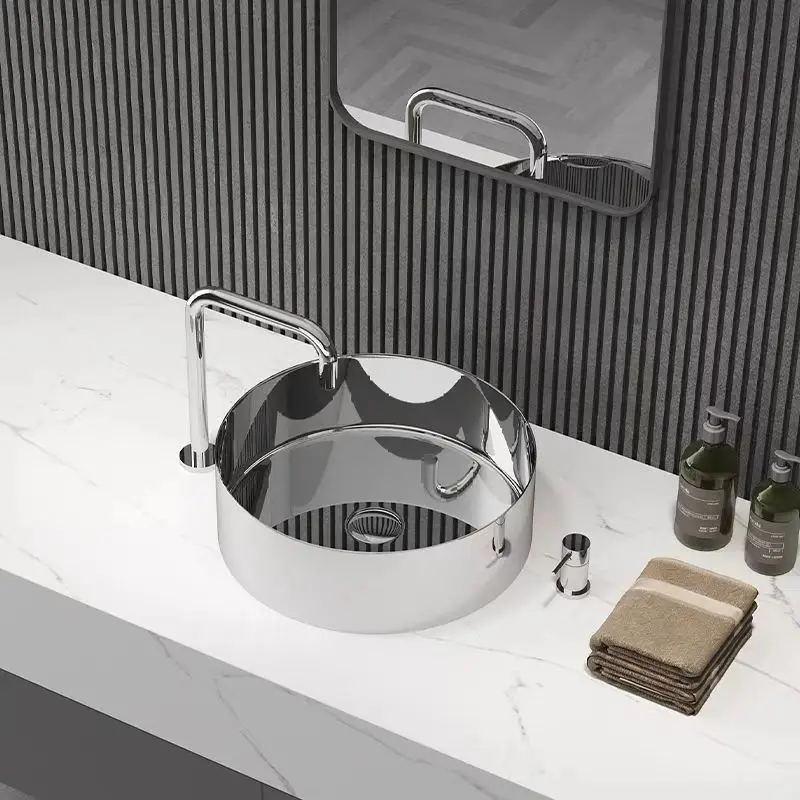Krom kaplama 400*400*100mm Lüks Banyo Lavabo Yuvarlak En Kaliteli Yeni lavabo Modern SUS304 Paslanmaz çelik Lavabo, Altın