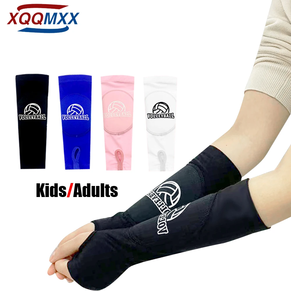 Kids/Adults Volleyball Arm Sleeves Compression Passing Forearm Sleeves Padded Volleyball Arm Pads with Thumbhole&Protection Pad