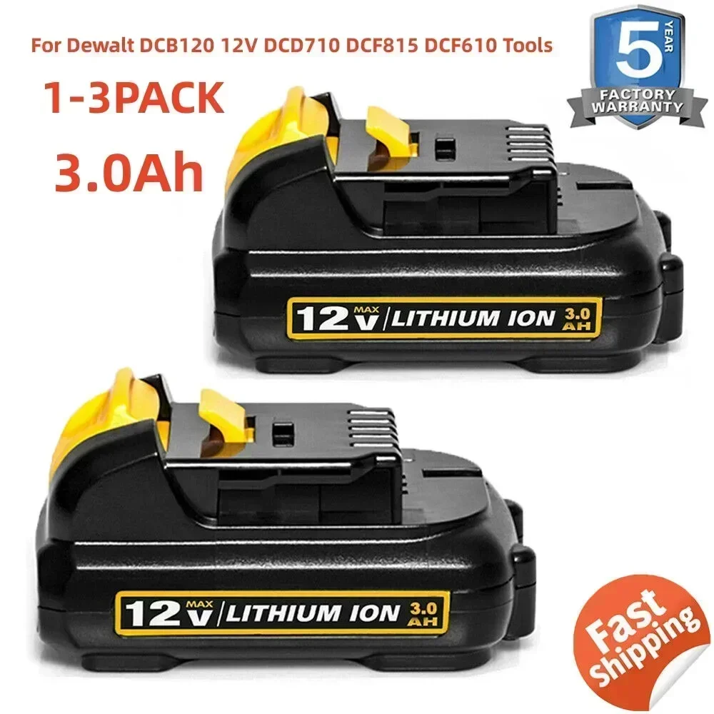 10.8V/12V Replacement for Dewalt DCB120 Lithium-ion Batteries 12V 3.0Ah Battery DCB123 DCB125 DCD710 Power Tools Battery