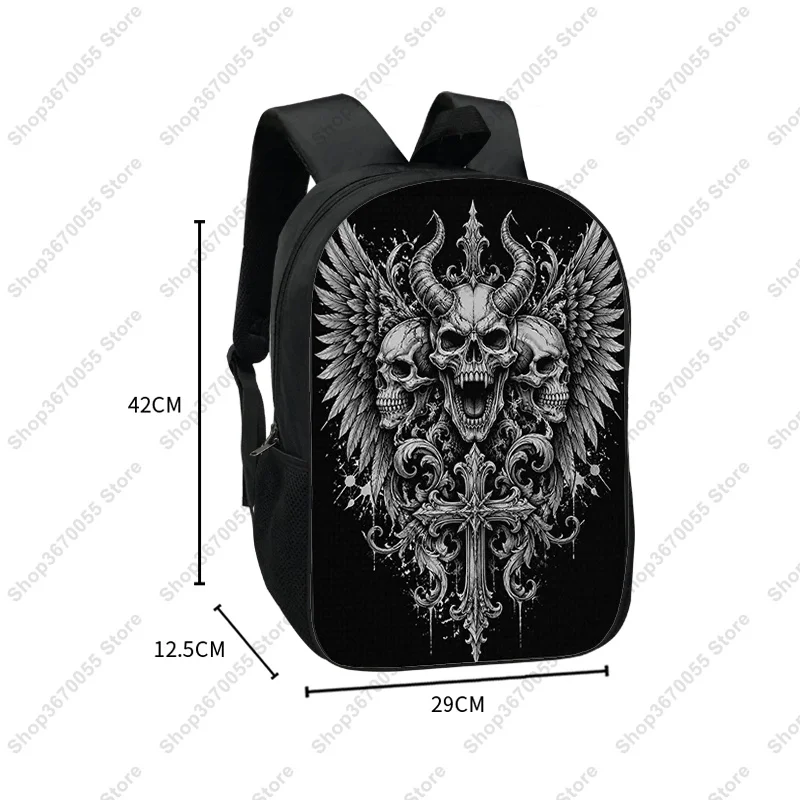Gothic Cross with Wing Print Backpack for Teenager School Bags Heavy Metal Grim Reaper Skull Laptop Backpack Book Travel Bag