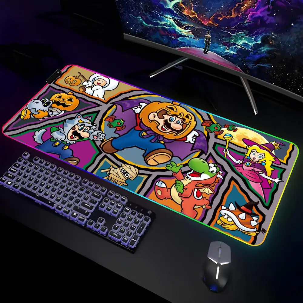 Super M-Marios Comic Mouse Pad Gamer RGB Deskmat Keyboard Mat Gaming Laptops LED Mousepad Desk Protector Anime Mause Mats