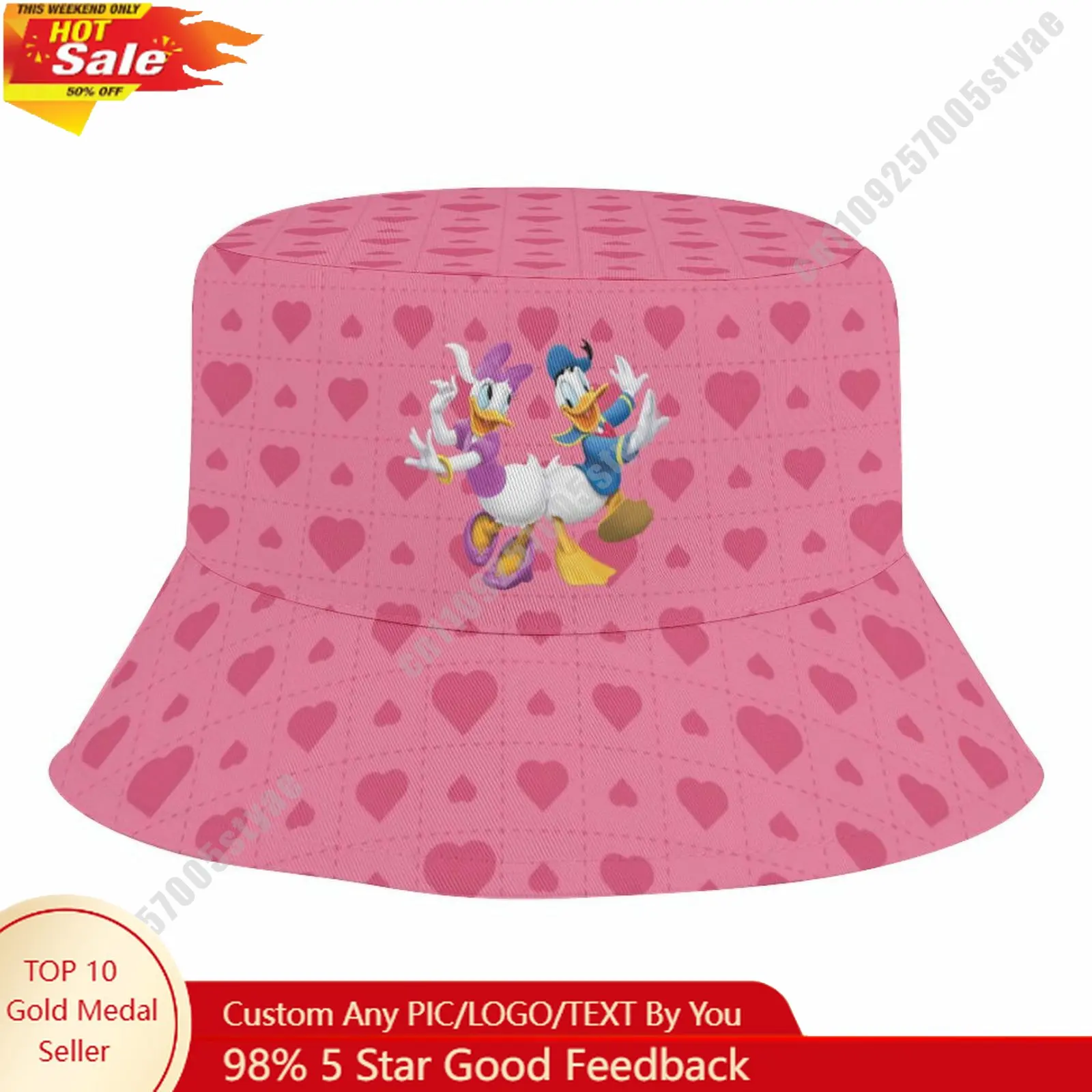 

Donald Daisy Duckd Bucket Hat Disney Cartoon Character Custom Upload Your Image Logo Fisherman Hat 50–54cm Head Circumference