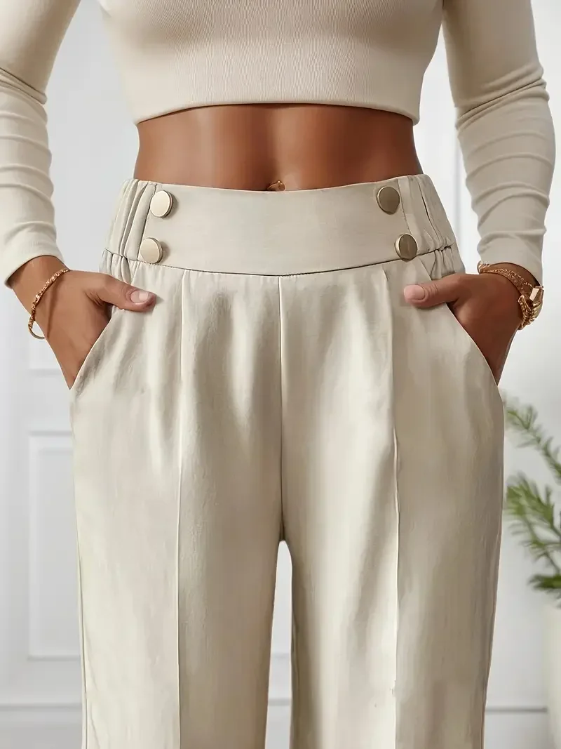 Women's High Waist Wide Leg Pants New Flowy Floor-Length Trousers, Minimalist Straight Fit Lounge Pants with Elastic Wais