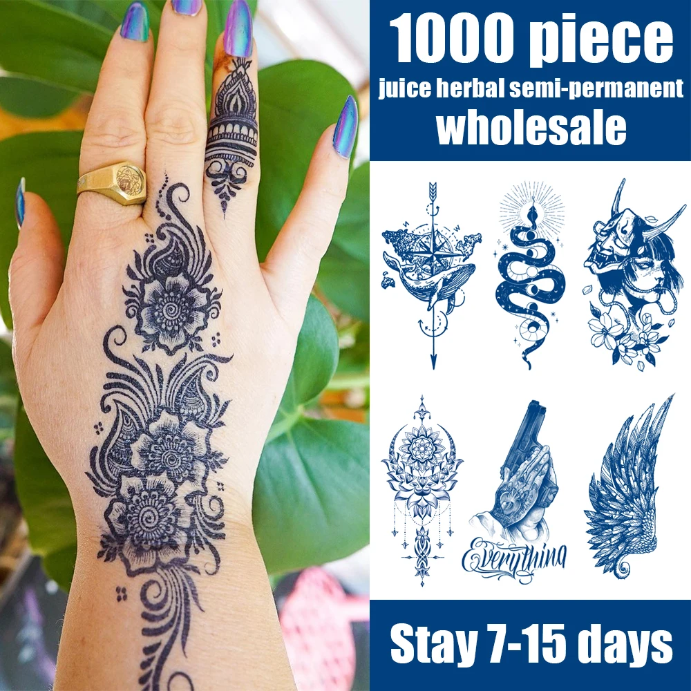 

1000 Pieces 720 Styles Designs Wholesale Juice Herbal Semi-Permanent Stays 7-15 Day Tattoo Sticker Large Temporary Tatoo