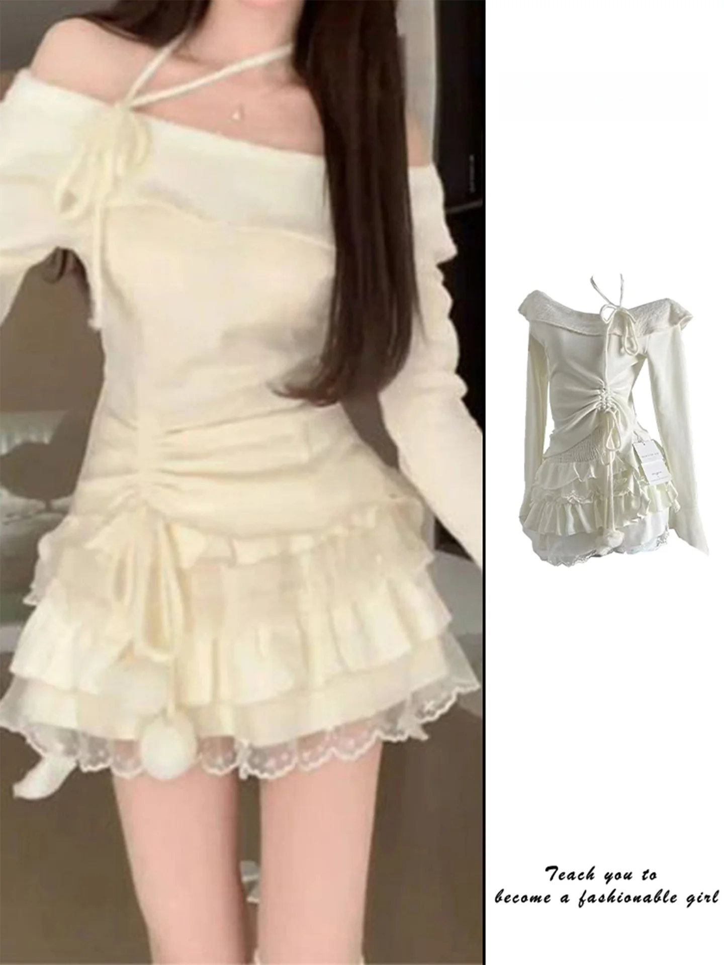 

Spicy Girl Miniature Autumn Winter Pure Desire One Shoulder Top Half-length Skirt Two-piece Set Women's Fashion Ensemble