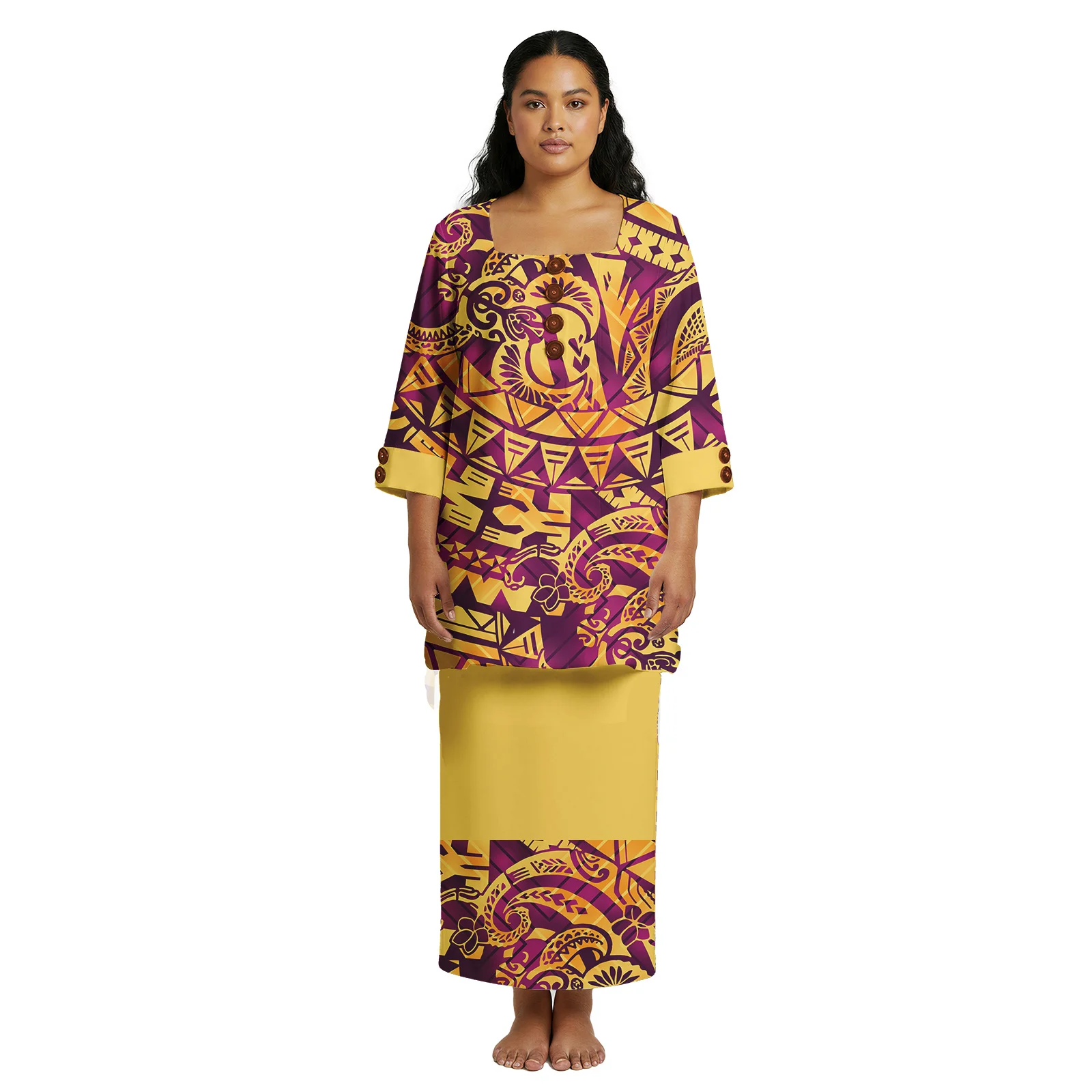 حجم كبير المرأة هاواي طباعة شاطئ فستان طويل مخصص تونغا بوليتاسي ساموا فساتين Elei القبلية فستان الحفلات قطعتين مجموعة