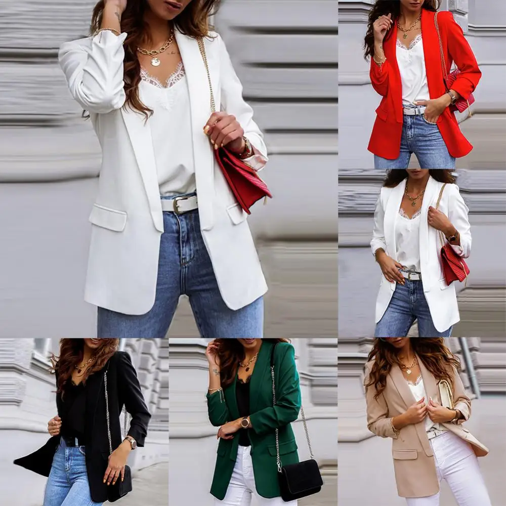 Chic Coat Long Sleeve Lady Jacket Blazer Women Blazer Autumn Blazer Solid Color Lapel Jacket Slim Fit Autumn Autumn Blazer