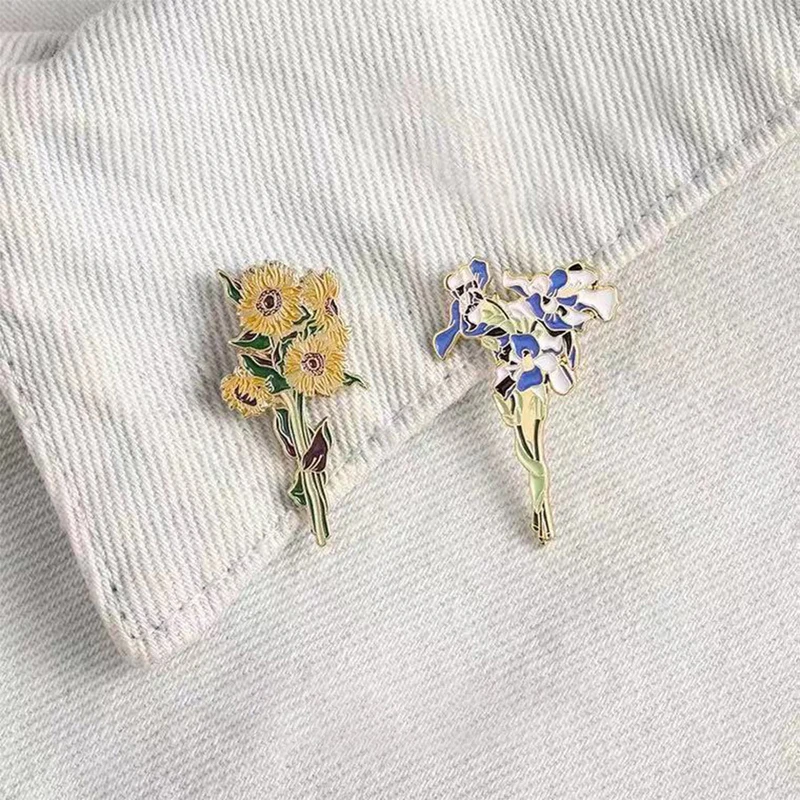 Sunflower Iris Brooch for Women Niche Design Japanese Korean Literary Exquisite Unique Lapel Pins Fashion Apparel Accessories
