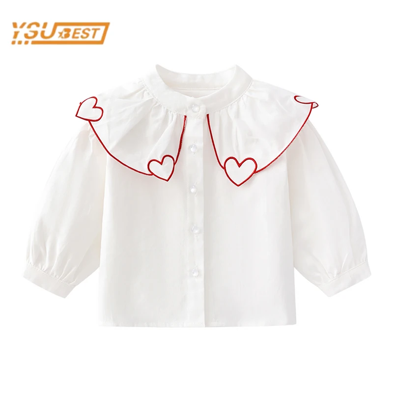 New Kids Baby Girls Pure Color Shirt Spring Autumn Baby Girls Boys Long Sleeve Loving Heart Children\'s Clothes Shirt