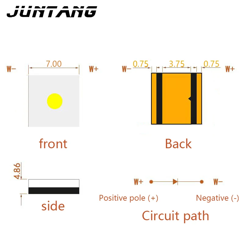 7070 flat white laser bead circular three ampere chip 60W white light warm white light LED high-power 3V lamp copper plate