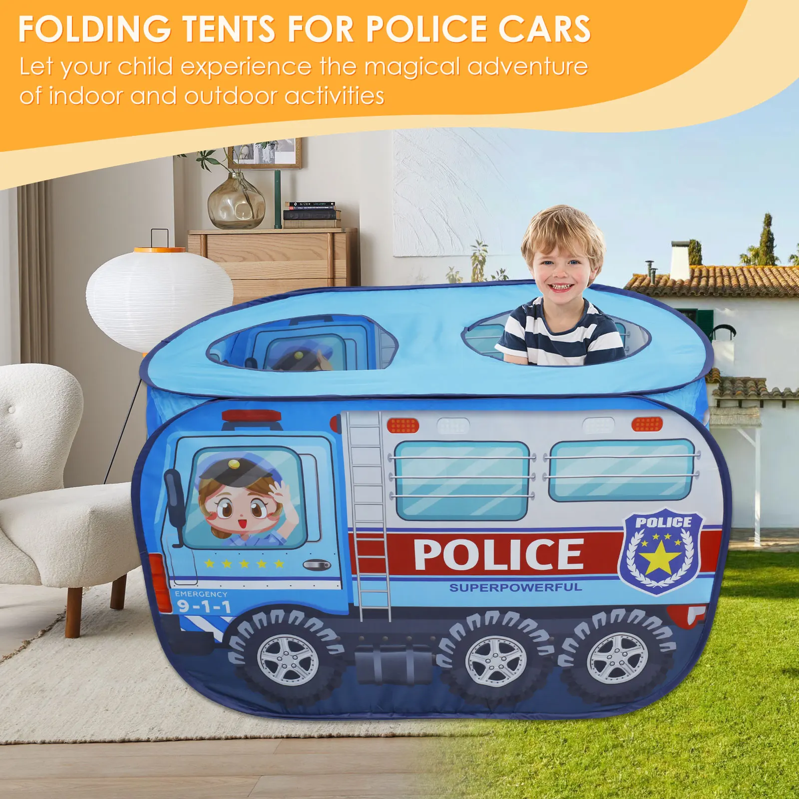 Klappbares Kinderauto, Zelthaus, Krankenwagen, Polizeiauto, Schulbus, technisches Auto mit Schiebedach, Spielhaus, Junge, Mädchen, Spielspielzeug