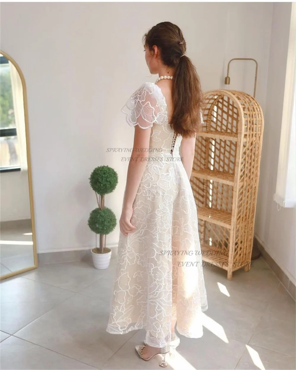 SPRAYING Luxury Lace Prom Dresses 2024 Ankle-Length Draped A-line Evening Gown Robes De Soirée Custom Made Lace-up Short Sleeves
