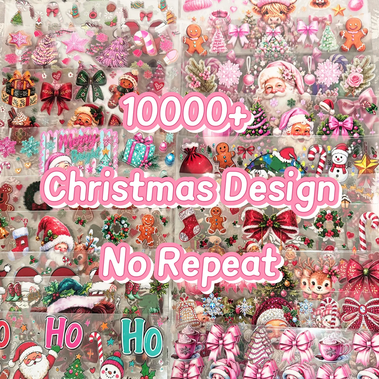 10pcs Random Christmas UV DTF Cup Wrap Sticker for 16oz Uvdtf Stickers Waterproof for Glass Cups Wood Crafts No repetition