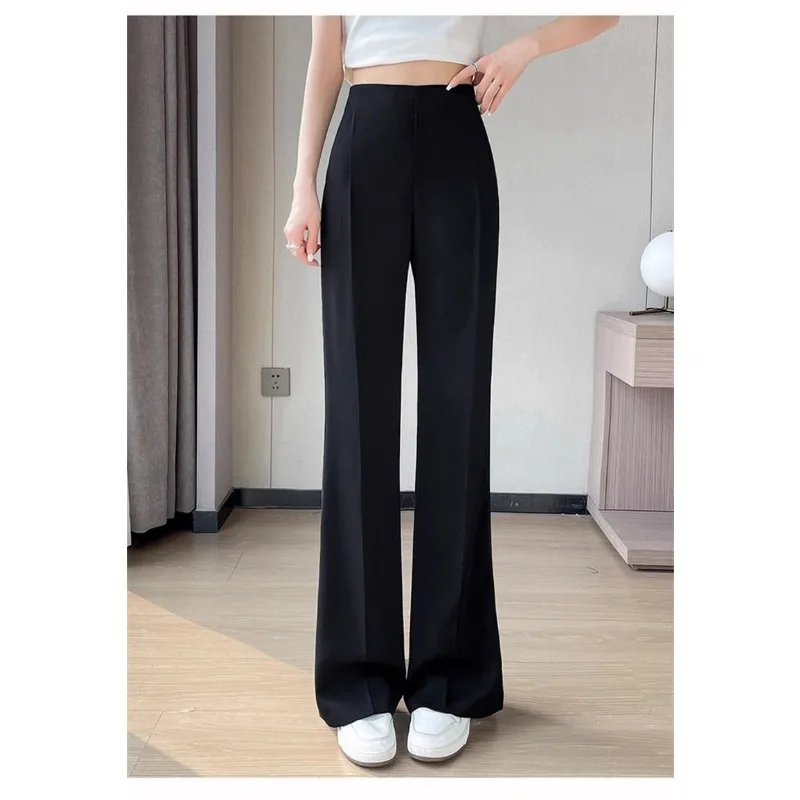 

Женские черные широкие брюки с высокой талией, облегающие повседневные брюки с боковой строчкой