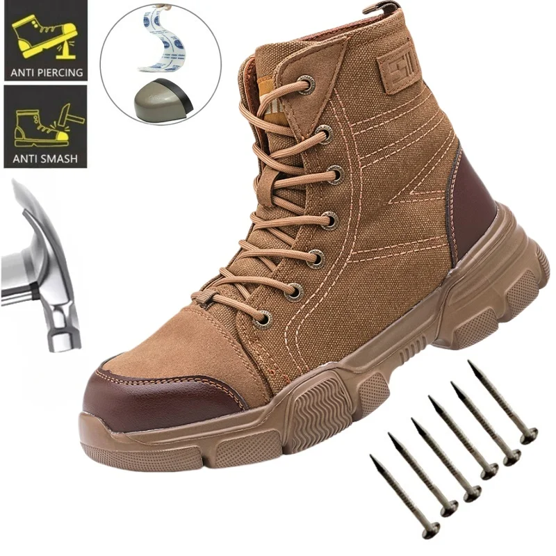 Warehouse, Mining Canvas Safety Work Boots Men Steel Work Sneakers Indestructible Shoes Anti-smash Anti-puncture Work Shoes Male