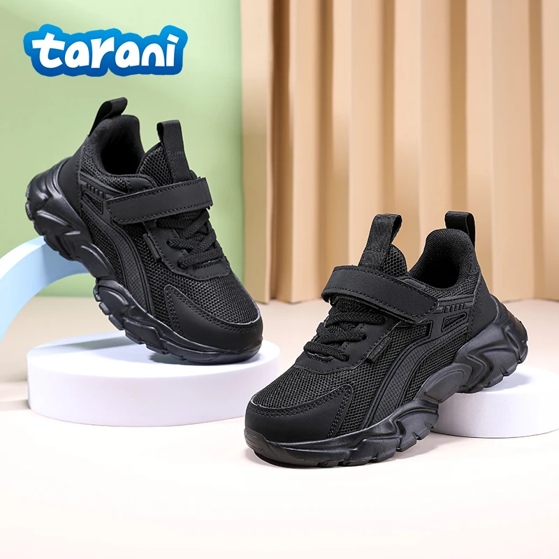 أحذية رياضية كاجوال سوداء للأطفال قابلة للتنفس، أحذية رياضية خفيفة الوزن للجري للأولاد والبنات، نعل غير قابل للانزلاق لعمر 5-12 سنة #3