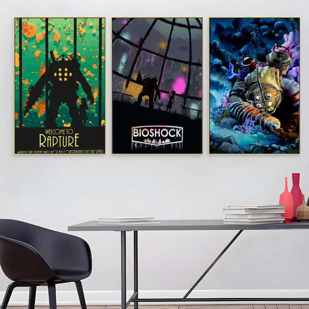 Peinture décorative sur papier calligraphique Bioshock Rapture Game pour la maison, le salon, la chambre, l'entrée, le bar, le café