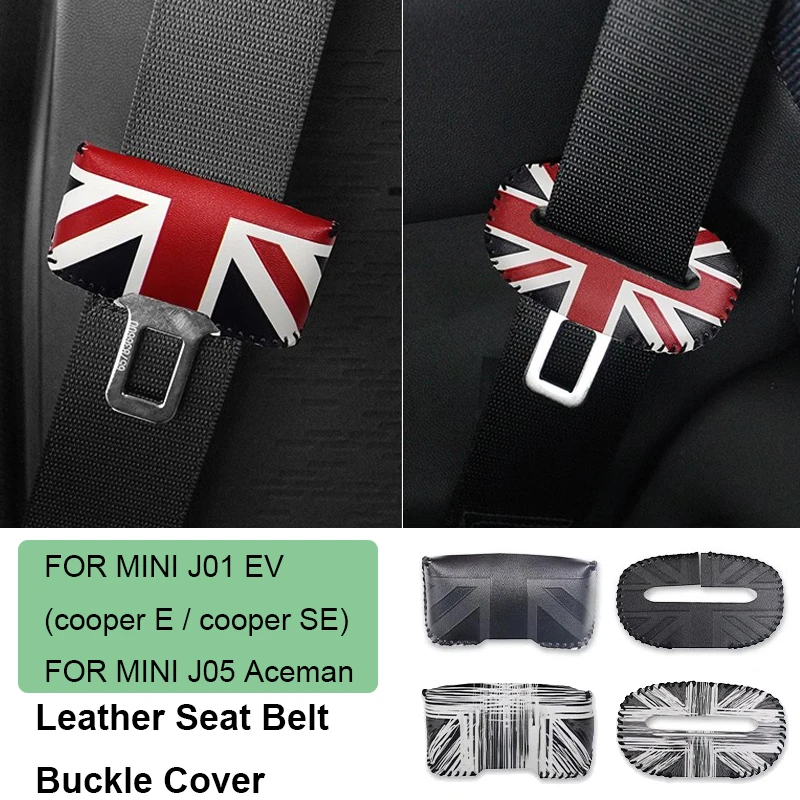 For Mini Cooper E SE J01 EV J05 Aceman 2024 2025 3D Leather Car Seat Belt Buckle Protector Cover Anti-Scratch Cover Accessories