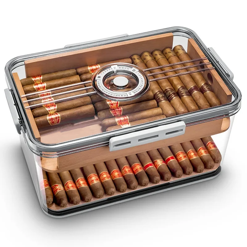 Portable Sealed Cigar Box Humidor Cedar WoooShelf Multifunction with Hygrometer PP MateriaCapacity 100 pcs