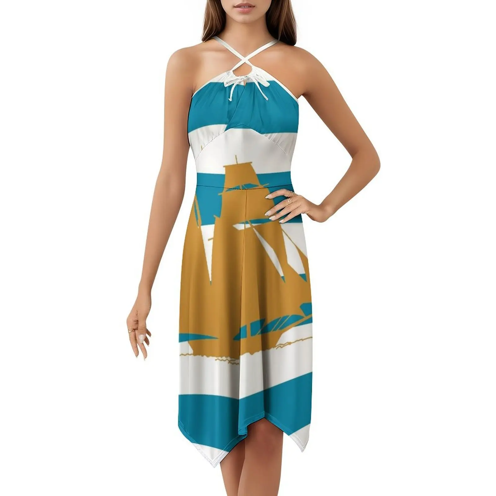 السفينة الكورية نمط فستان كاجوال للنساء بسيط يوميا مكتب سيدة فساتين السفينة المراكب الشراعية المراكب الشراعية السفن قارب فستان للفتيات