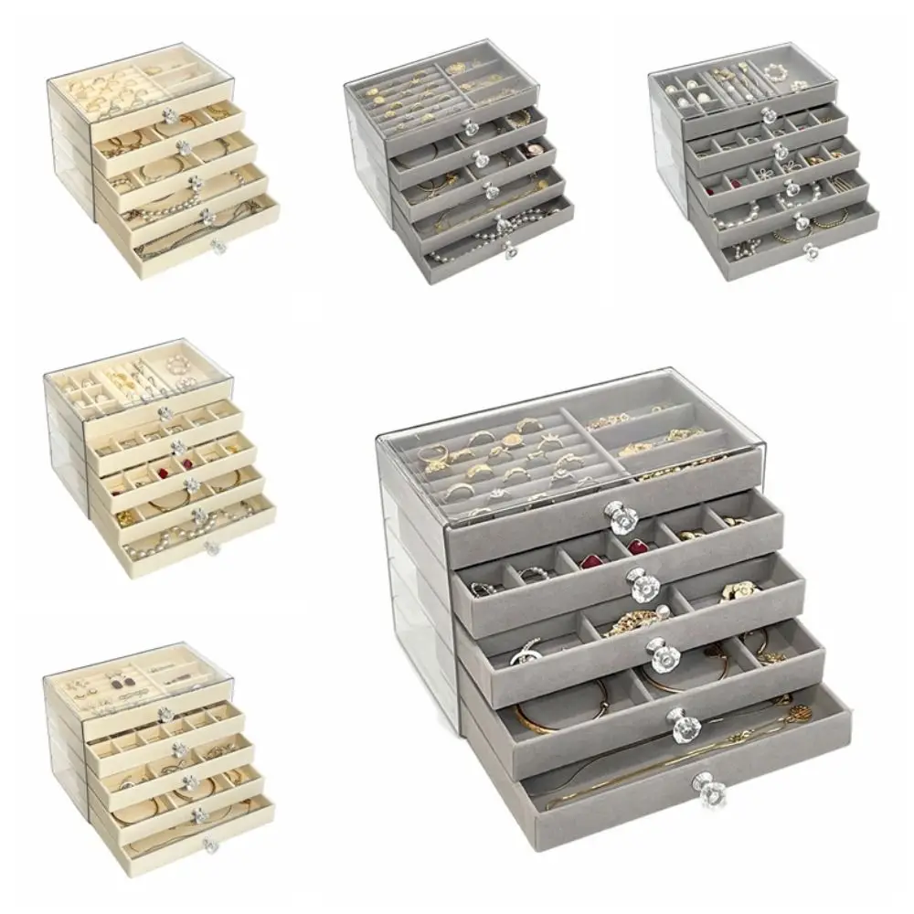 Large Capacity Velvet Jewelry Box Transparent Rings Bracelets Drawer Storage Holder Multi-layer Acrylic Jewelry Organizer