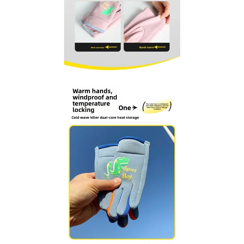 Glow The Dark Cartoon Handschoenen Fietsen Winter Buitensporten Jeugd Jongen Meisjes Winddichte Thermische Handschoenen Unisex Koud Weer Handkleding