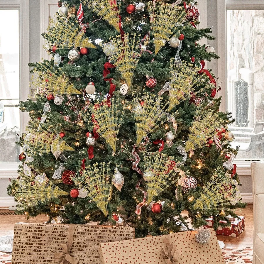 50 szt. 2024 świąteczne brokatowe jagody ozdoba świąteczna materiały fotograficzne kompozycja kwiatowa wystrój domu wakacyjnego 40cm