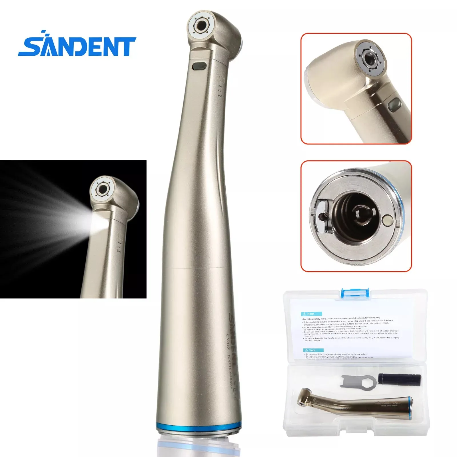 NSK Style Dental 1:1 1:5 20:1 Fiber Optic Led Contra Angle Inner External Water Spary Straight Handpiece E-type