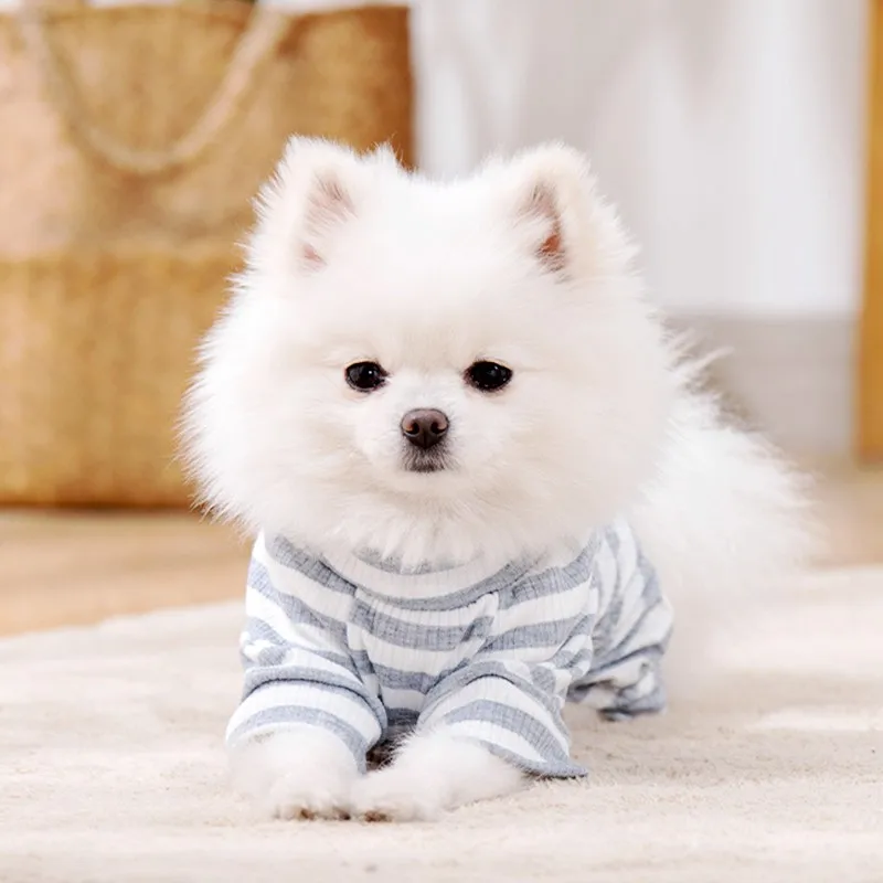 Cute Pet Striped Jumpsuit Fashion Puppy Pajamas Soft Cat Jumpsuit Print Pet Outfuts Chihuahua Dog Clothes Warm Kitten Clothing