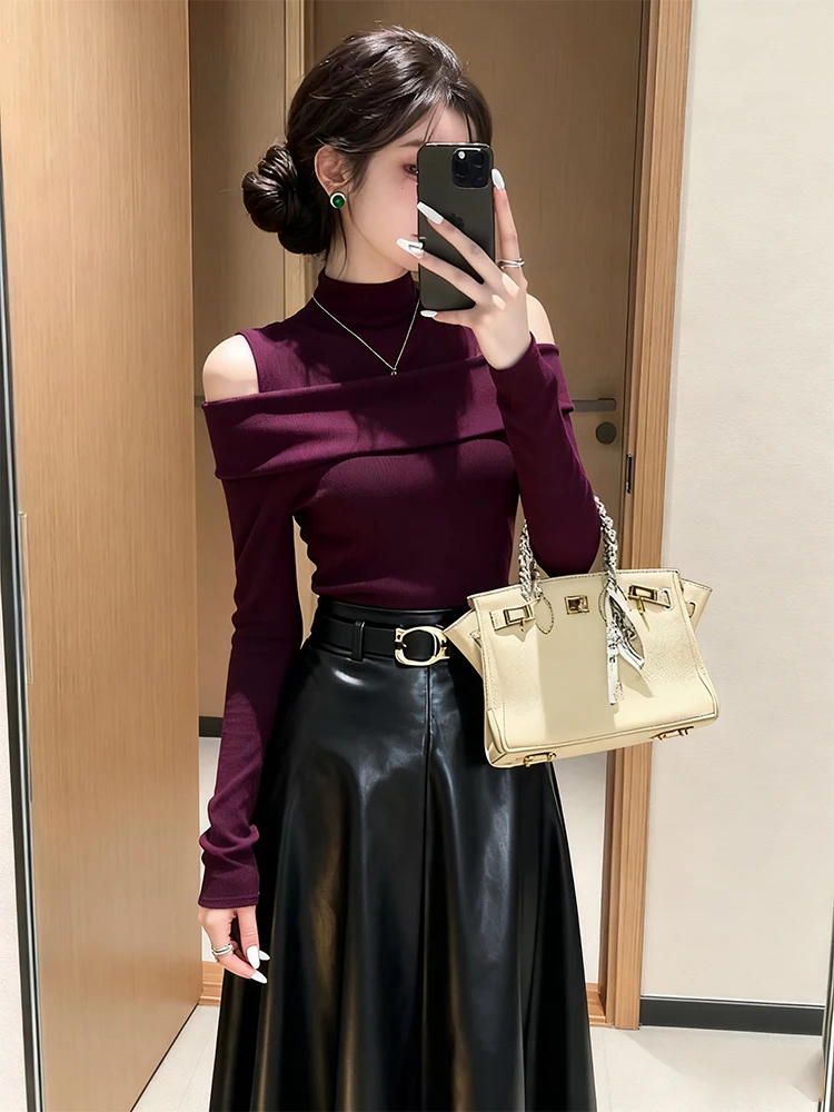 French Sle Slim Fit oulder Bared Base irt ملابس داخلية نسائية عالية Ne عادية Sve طول صديقة للبشرة قابلة للتنفس