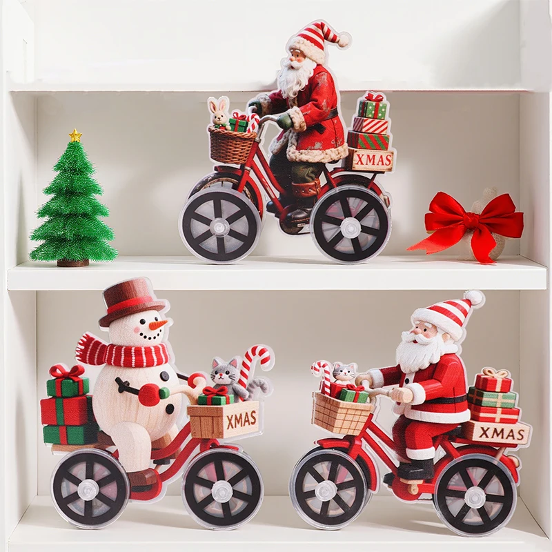 

4.95inch Christmas Santa Desktop Decoration Snowman Cycling Ornament DIY Cartoon Holiday Party Decoration For Christmas Decor