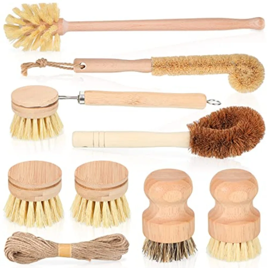 

8 Pcs Bamboo Dish Brush Dish Washing Scrub Bottle Brush Wooden Palm Pot Brush Cleaning Scrubbers with Natural Sisal Bristles Lo