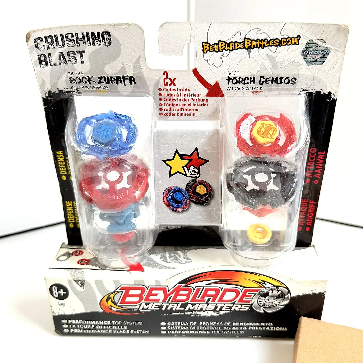 

GENUINE Beysplayer beys BB-78A ROCK ZURAFA R145WB DEFENSE &Bey B-131 TORCH GEMIOS W105CS ATTACK Battle metal masters in pack set