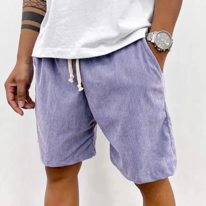 

Весна-лето 2025 г., однотонные вельветовые мужские шорты на шнурке, повседневные брюки