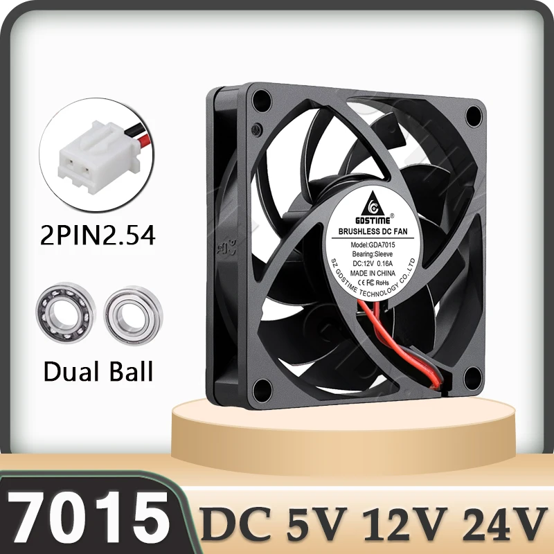 

Gdstime 70MM Fan DC 24V 12V 5V PC Fan Dual Ball 7cm PC Case Radiator 70x70 Silent Fan 2Pin Brushless Cooling Axial Fan 7015 7025