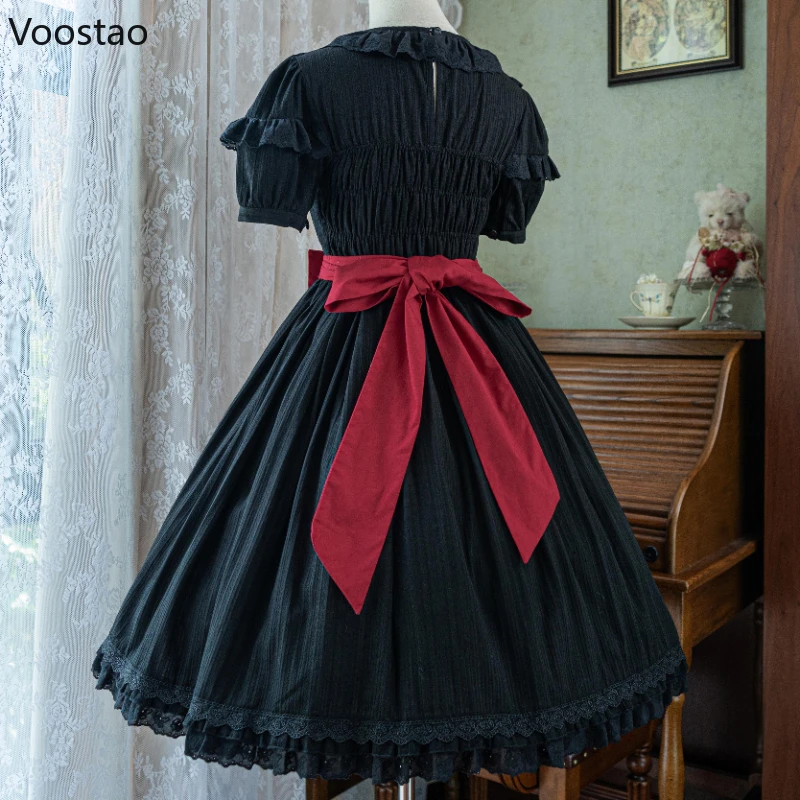 Vestido gótico victoriano Lolita Op para mujer, vestido elegante Vintage de encaje con lazo rosa, Vestidos de fiesta de té de princesa, Vestidos de hada dulce para mujer, Y2k