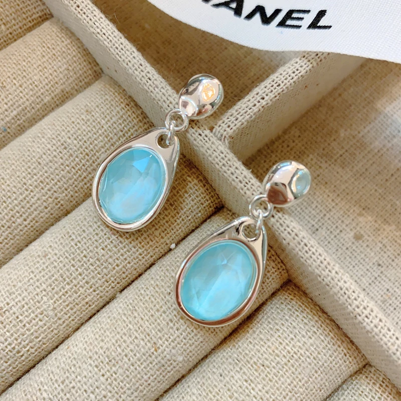

2023 New 925 Silver Needle Earrings Set Aquamarine Women's Pendant Fine Jewelry Earrings