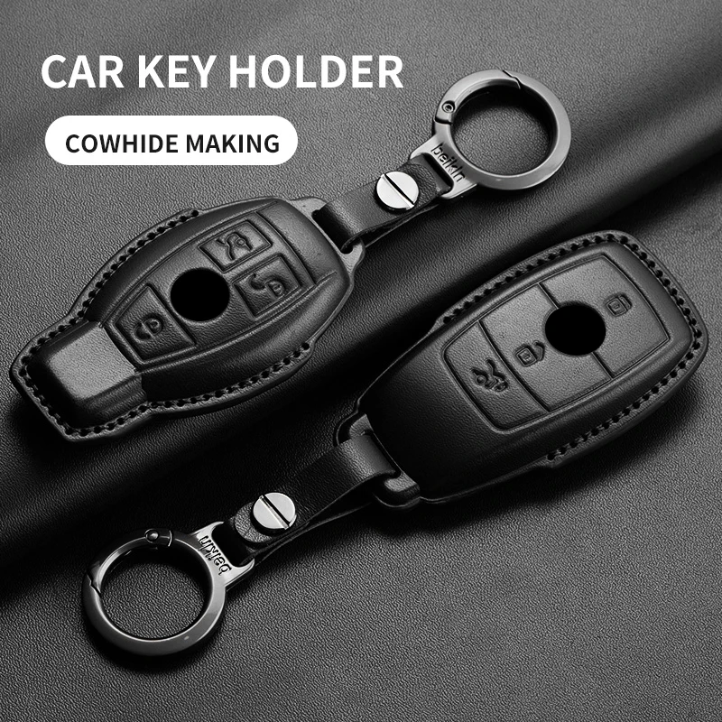 

Leather Car Key Case Cover for Mercedes Benz A C E S G Class GLC CLE CLA W177 W205 W213 W222 X167 AMG Car Keychain Accessories