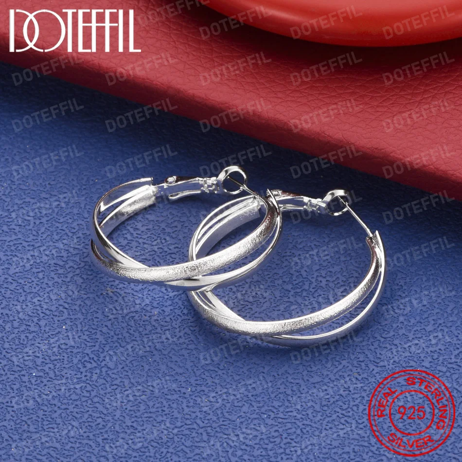 925 Sterling Silber 25mm Filigrane Mattierte Kreuz-Doppelcreolen für Damen, Modischer Hochzeits- und Party-Schmuck