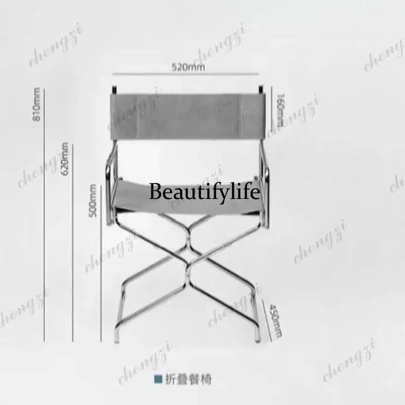 C178 Fashion Oil Wax Cloth Minimalist Metal Dining Chair Small Unit Foldable Dining Chair Does Not Take Up Space Household Back