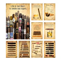 Vintage Series Cigar Whiskey Knowledge Canvas Painting Poster Aesthetic Wall Poster Bar Pub Cafe Tobacco Office Home Decoration