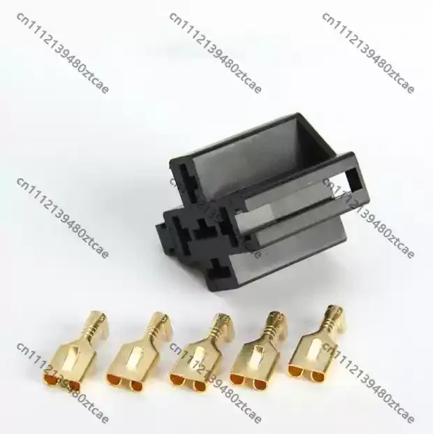 40A Automotive Relay Empty Socket, 6.3mm Receptacle, 4/5 Brass Terminals, Cross Plum Blossom Relay Holder