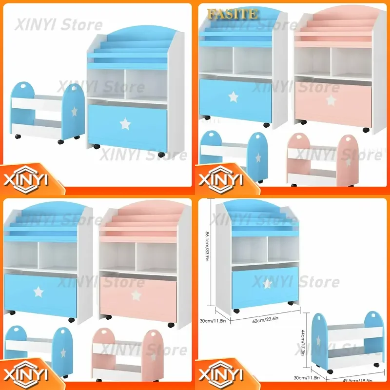 High Quality Kids Storage Shelf Set of 2 for Children's Room Divider Bookcase with Drawer for Toys Books Clothes Organizers