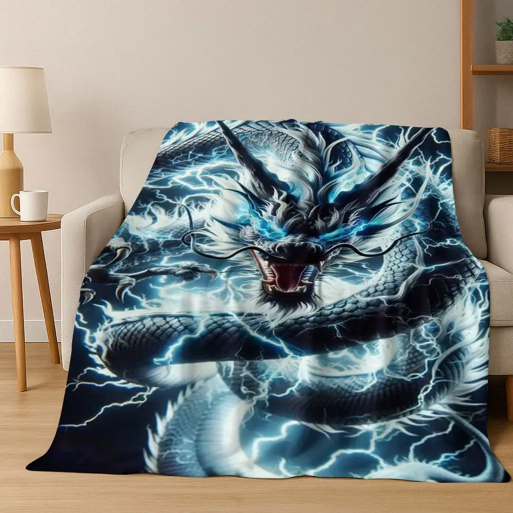 

Magic Dragon Chinese Loong Art Cartoon Flannel Blanket,Warm Cozy Soft Throw Blanket for Home Bedroom Bed Sofa Picnic Cover Kid