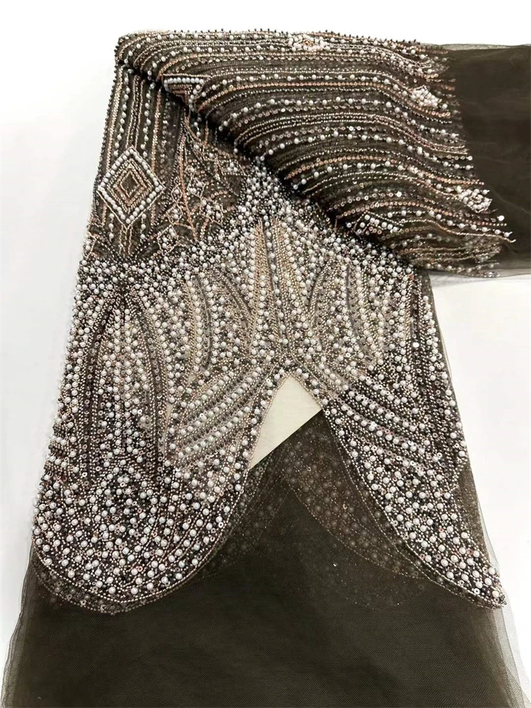 Bella paillettes nigeriane partito pizzo perline africane tessuto di pizzo 2025 alta qualità 5 metri africano francese tulle netto pizzo matrimonio
