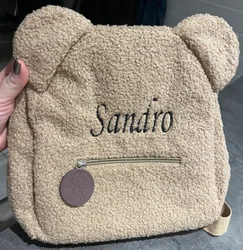 Personalised Womens Girls Cute Bear Pattern Backpack Plush Toddler Backpack for girls Custom Name Small Casual Shoulder Daypack