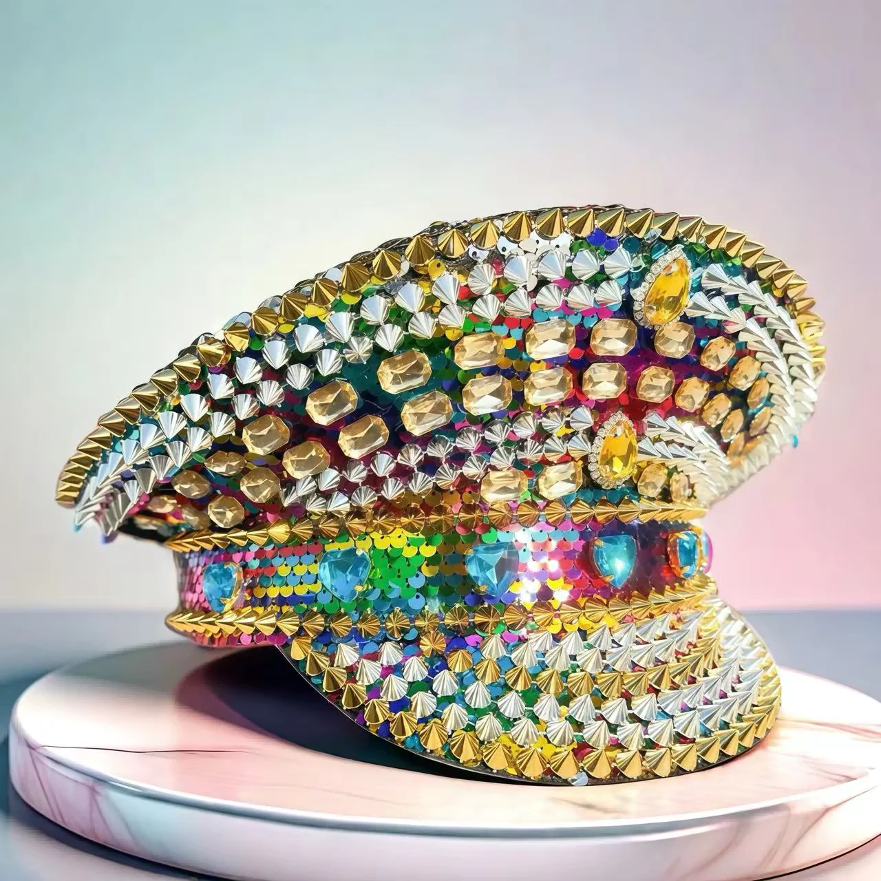 

HongLuan Colours Steampunk Captain Hat Rhinestone for Burningman Festival Woman, Vintage Military Assessories & Military Cap
